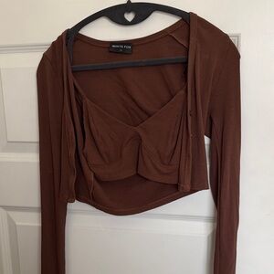 White fox boutique crop top with matching cardigan